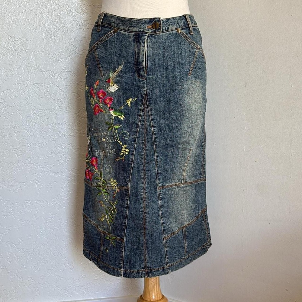Bernini Made In Italy embroidered denim midi skirt S 🌷✨y2k